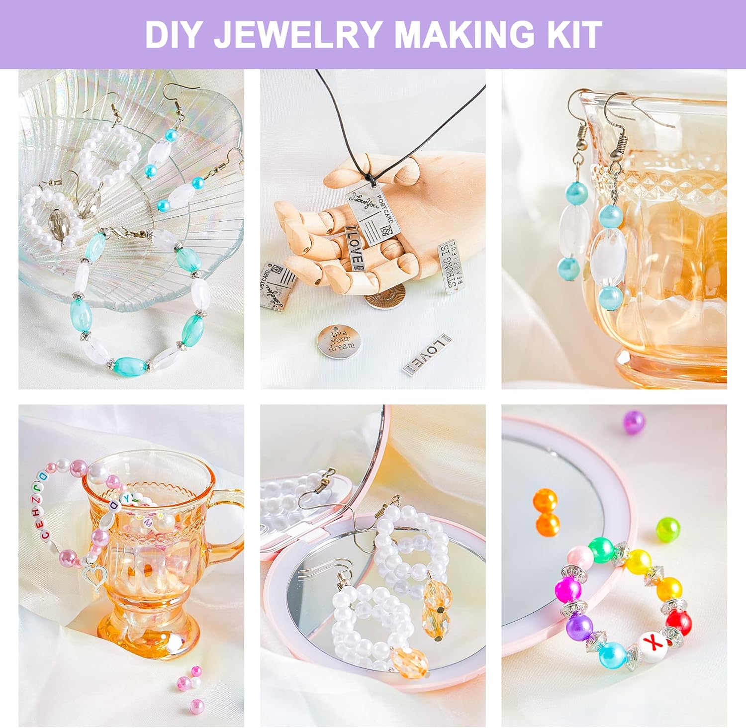 Jewelry Making Kit, 1960 pcs, Supplies Includes Beads, Instructions, Findings, Wire for Bracelet, Necklace, Earrings