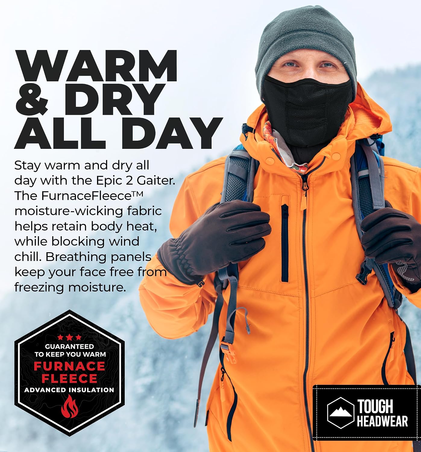 Half Ski Mask - Fleece Lined Winter Face Mask - Stretch Neck Gaiter for Cold Weather Gear - Skiing Accessories