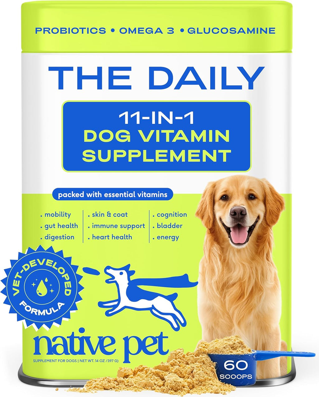 The Daily Dog Vitamins & Supplements - 11-in-1 Multivitamin Powder for Dogs - Supports Whole Body Health, Digestion