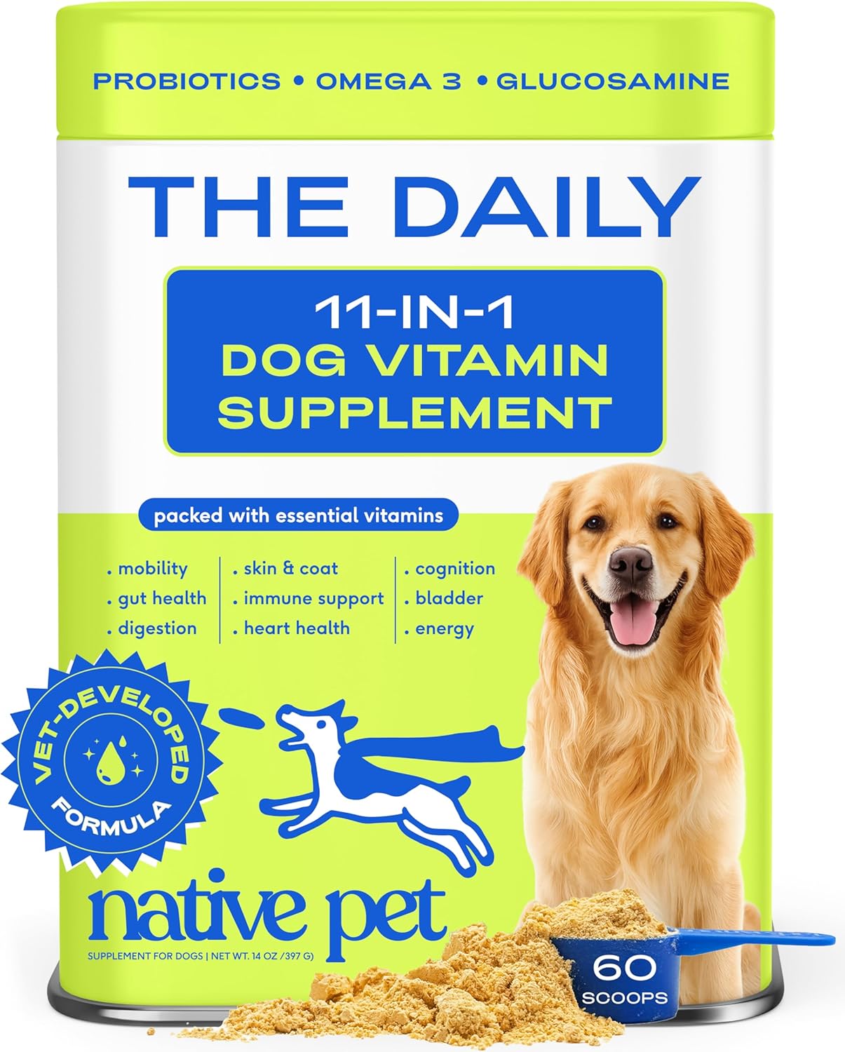 The Daily Dog Vitamins & Supplements - 11-in-1 Multivitamin Powder for Dogs - Supports Whole Body Health, Digestion