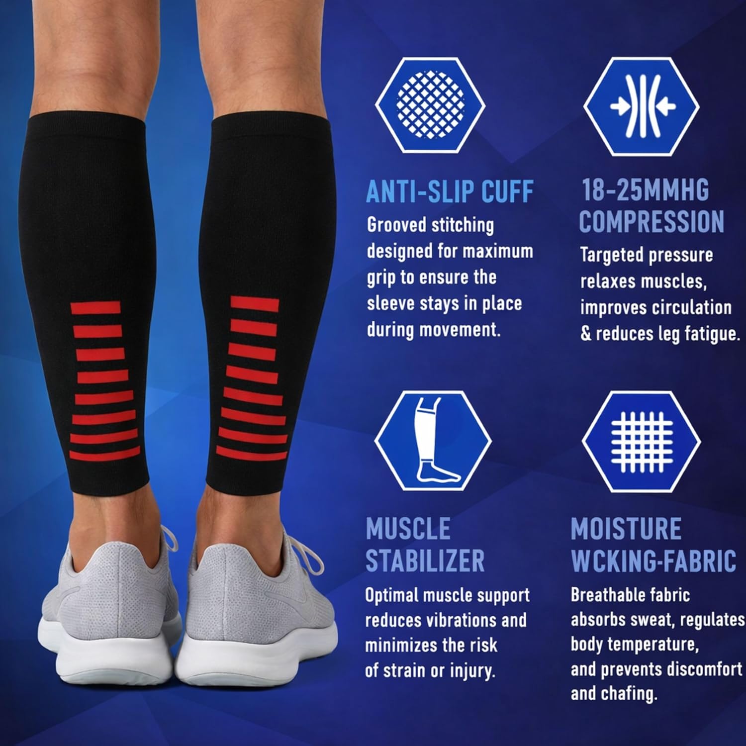 Calf Compression Sleeves and Leg Wraps for Shin Splint Support, Pain Relief for Running, Basketball, Cycling