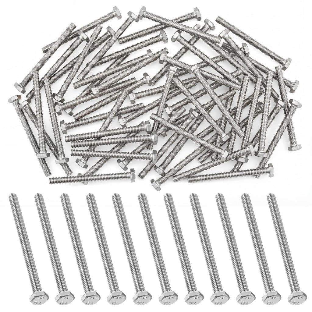 Zonon 50 Pcs 1/4-20 x 3-1/2" Hex Head Screw Bolt, Silver