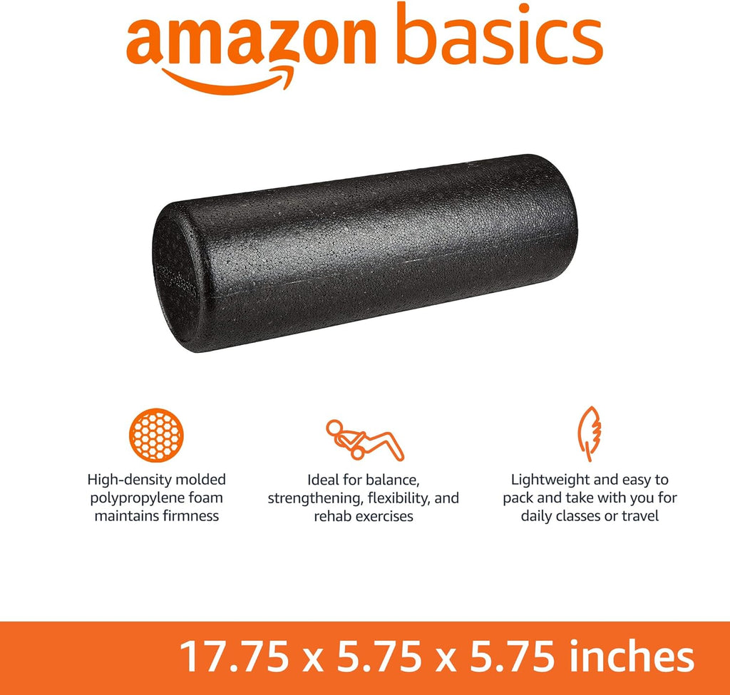 High-Density Foam Roller for Exercise and Recovery, 18 Inches, Black