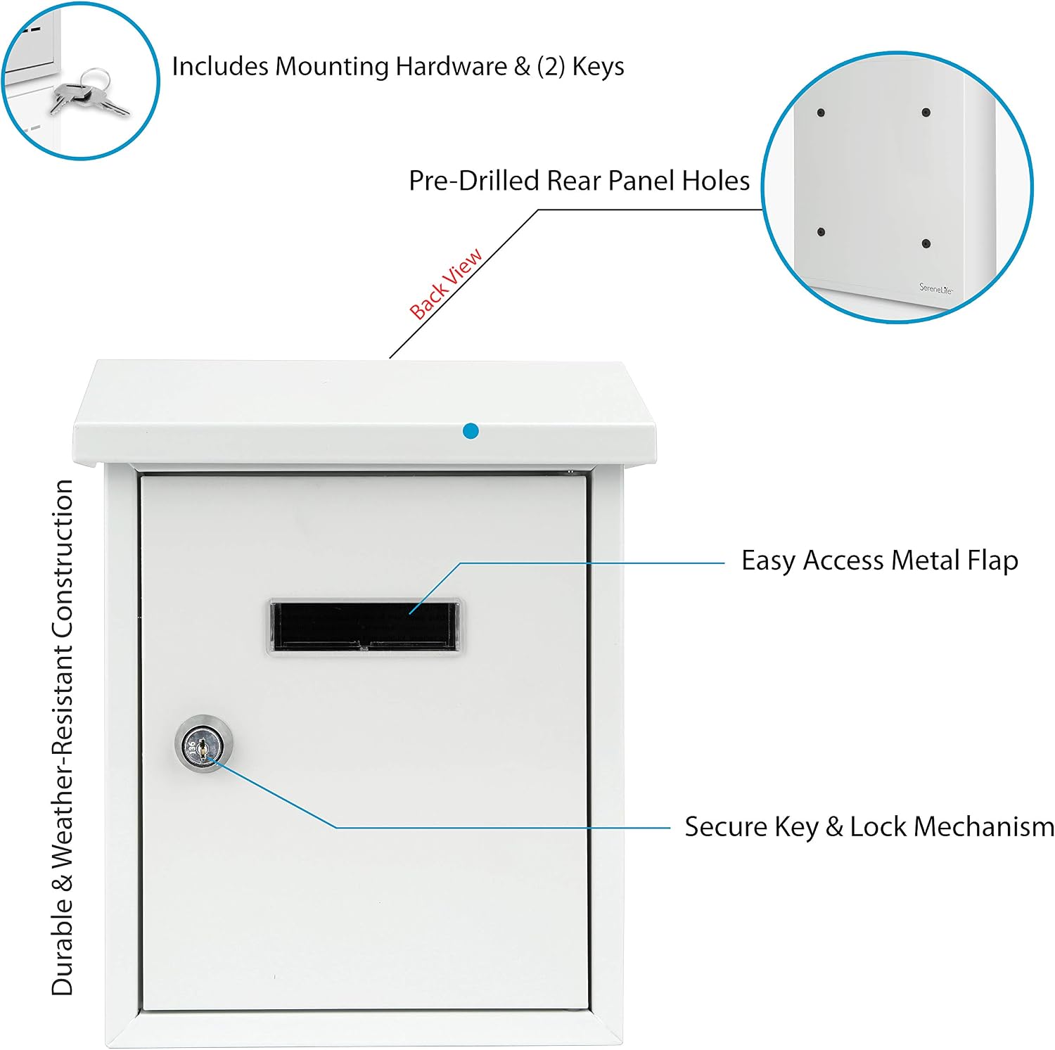 Weatherproof Wall Mount Mailbox-Outdoor Galvanized Metal Key Large Capacity, Commercial Rural Home Decorative &