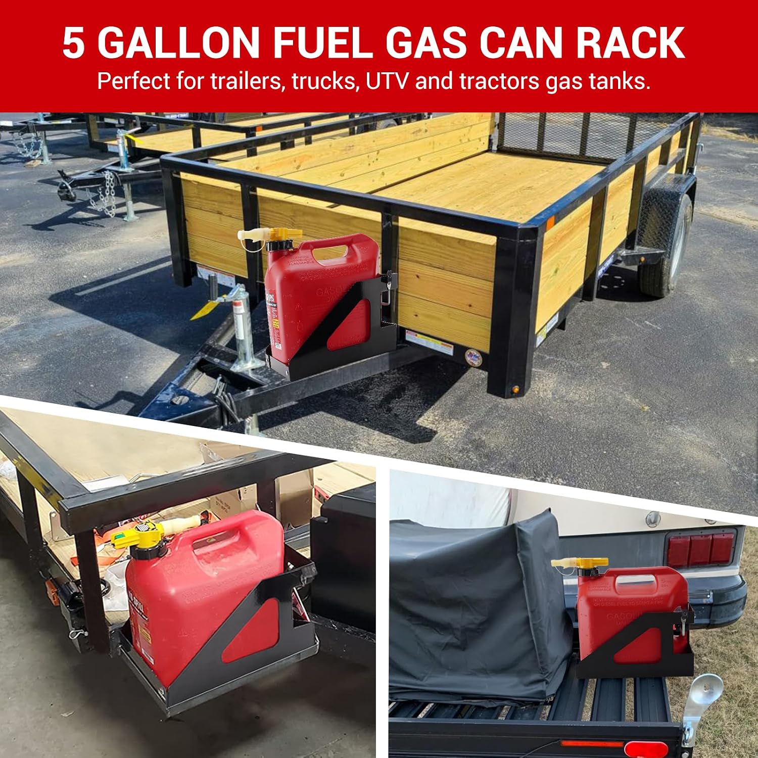 5 Gallon Trailer Gas Can Holder Rack, Compatible with No-Spill 5 Gal Cans | Heavy Duty Mount for Trailers & Trucks