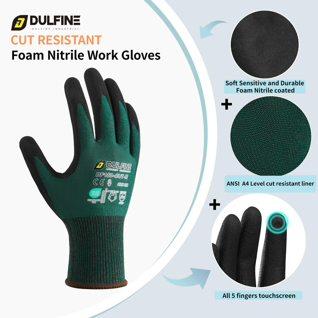 A4 Cut Resistant 6 Pairs Pack Work Gloves for Men & Women Green M