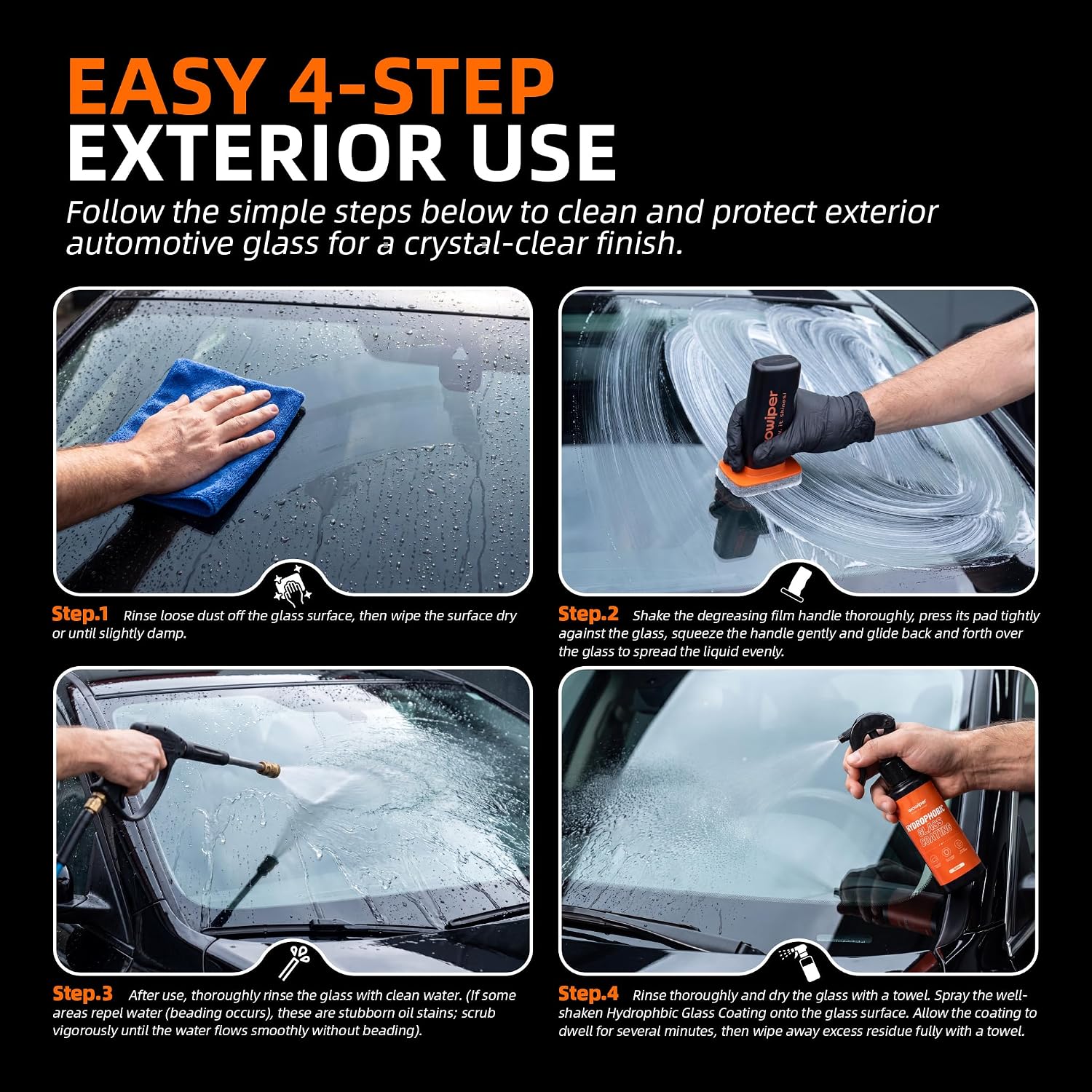 Windshield Glass Coating Kit, 100g Glass Prep Cleaner + 100ml Rain Repellent Spray, Hydrophobic Water Beading