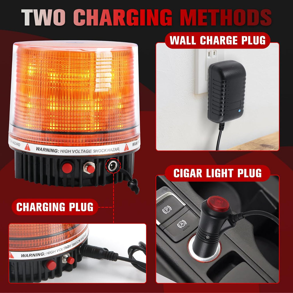 LED Remote Control Wireless Battery Beacon Amber Light | Magnetic Rechargeable Rotating Strobe Flashing Emergency