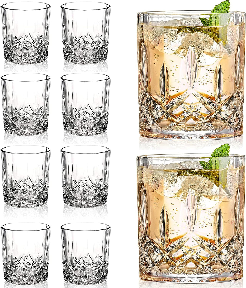 Crystal Whiskey Glasses Set of 8(Buy 6, get 2 Free), 11 OZ Old Fashioned Whiskey Glasses, Bourbon Cocktail Rocks