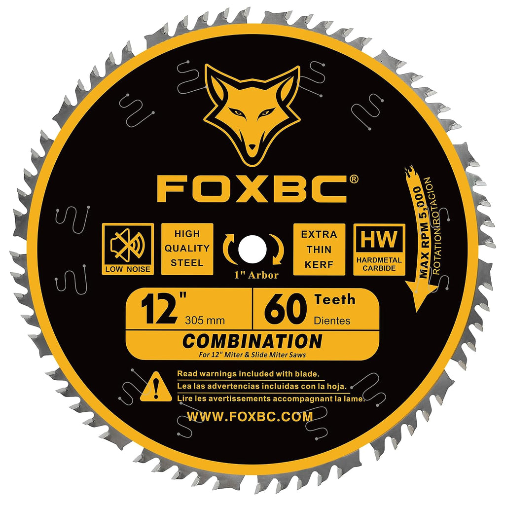 12 Inch Combination Miter Saw Blade, 60-Tooth, Wood Cutting with 1 Inch Arbor