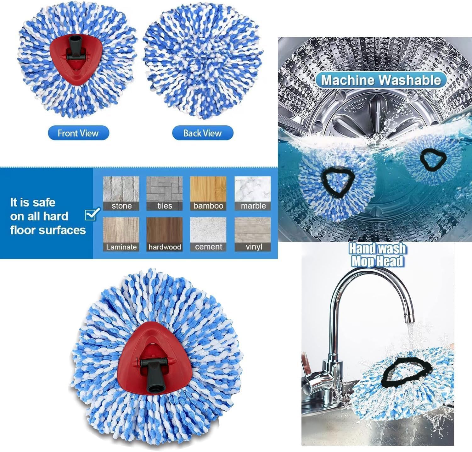Spin Mop Replacement Heads Compatible with RinseClean 2 Tank Mop System,Microfiber Mop Refill Heads for Cleaning All