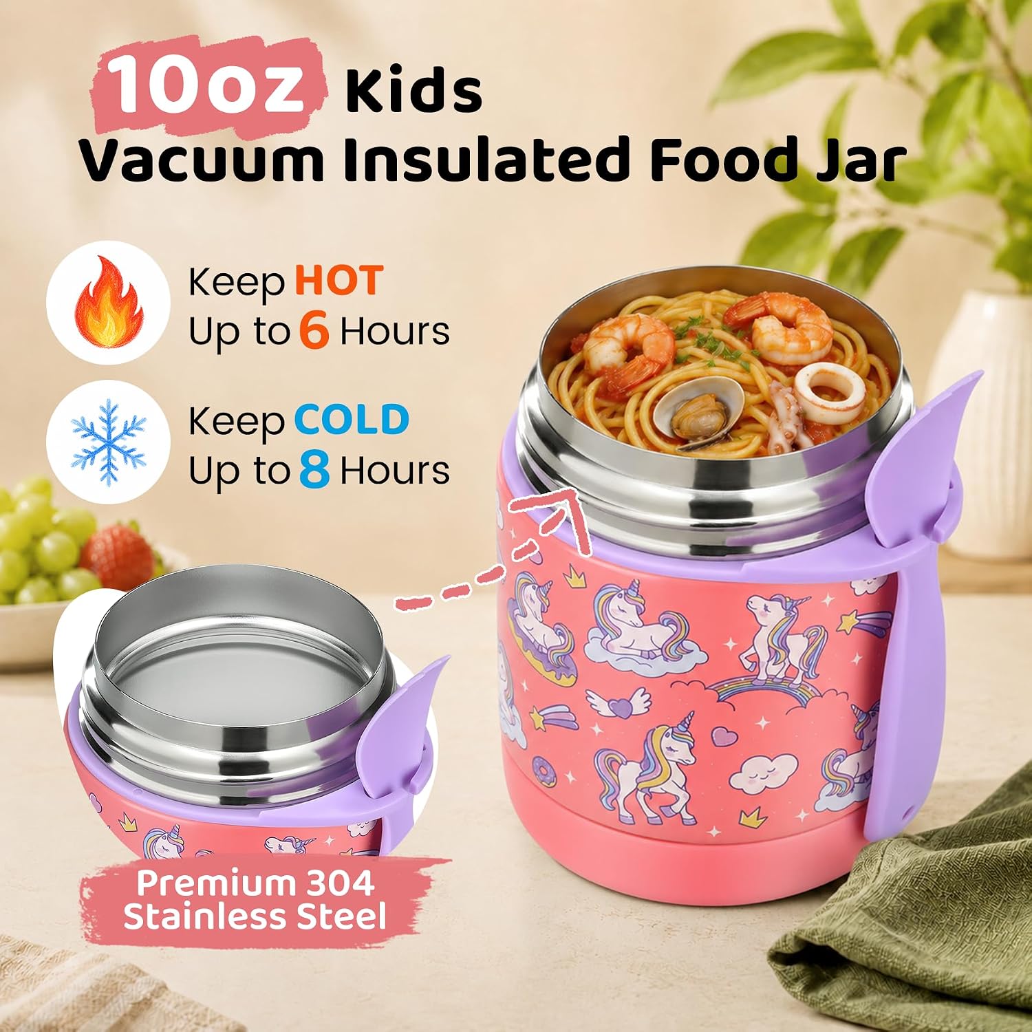 10oz Soup Thermo for Hot Food Kids Insulated Food Jar,Thermo Hot Food Lunch Container, Width Mouth Stainless Steel