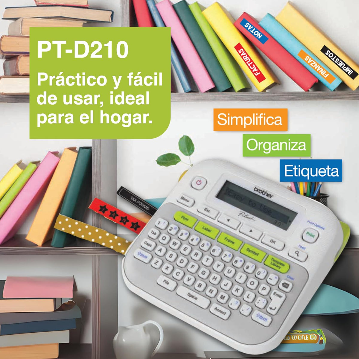 P-touch, PTD210, Easy-to-Use Monochrome Label Maker, One-Touch Keys, Multiple Font Styles, 27 User-Friendly
