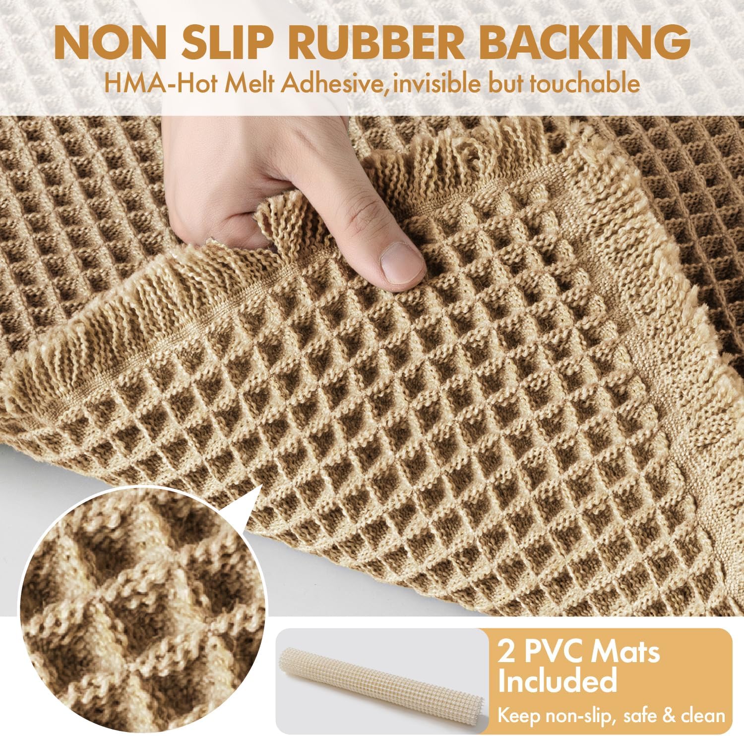 Set of 2 Waffle Bathroom Rugs Boho Bath Mat Brown 17x24 Inch | Non Slip, Super Absorbent, Washable, Ultra Soft