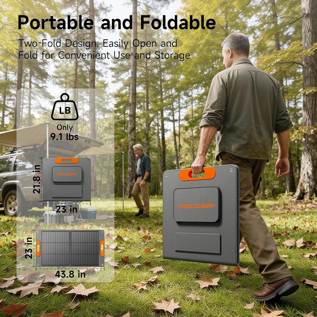 100W Portable Solar Panel for Power Station, 24% High Efficiency ETFE Foldable Solar Panel Charger, QC3.0, Type-C