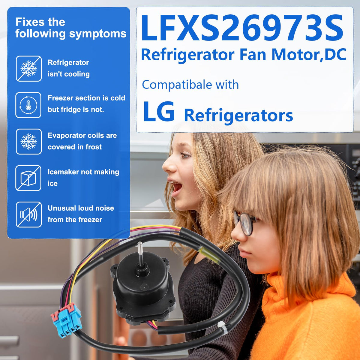 Refrigerator Condenser Fan Motor for LG LMXS28626S LFXS26973S LFXS26596S LMWS27626S LRMDS3006S LRFDS3016S LRFXC2416S LRFVS3006D LFXS28968S LMXS28626D LRMDS3006D LRSOS2706S LRFWS2906S