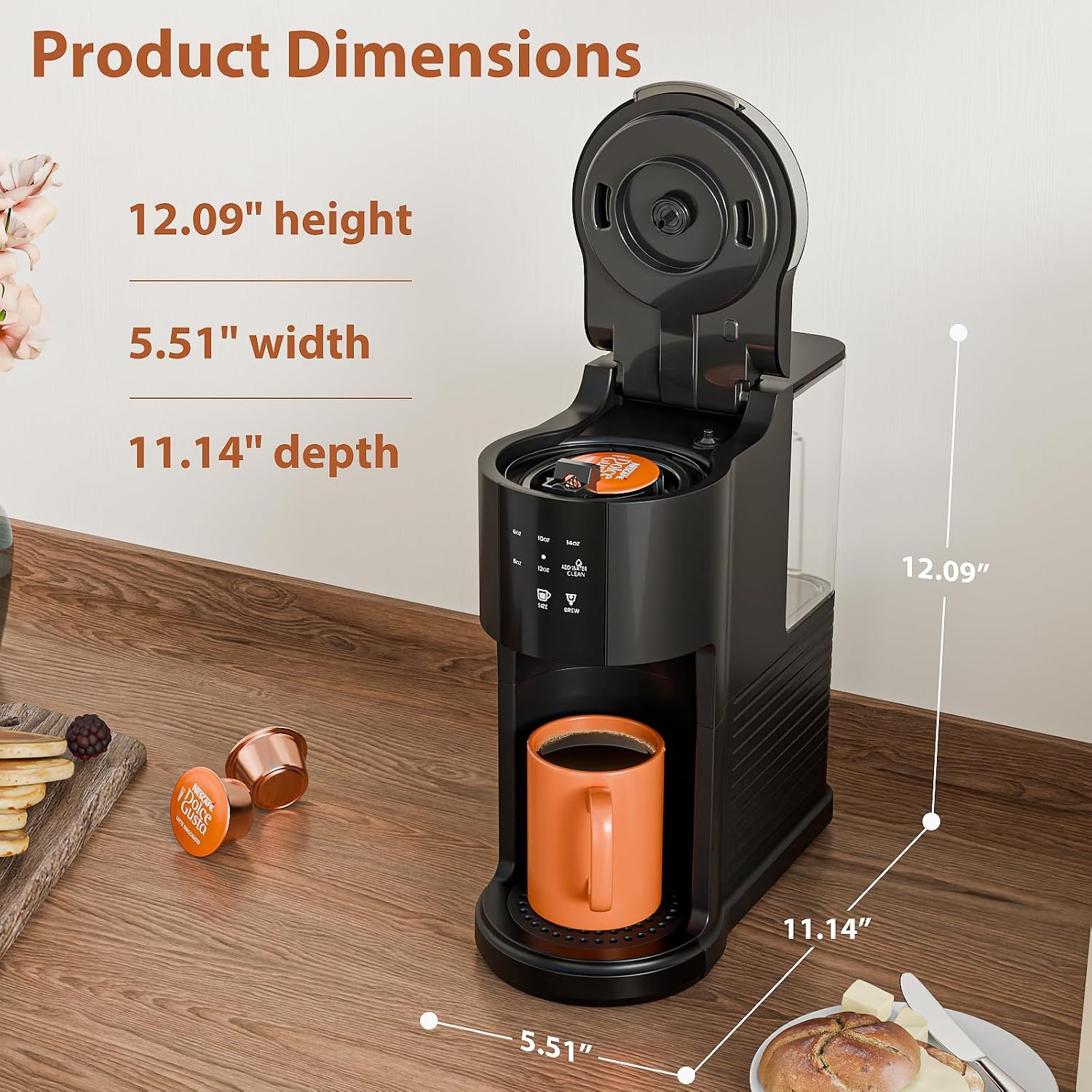 Single Serve Coffee Maker for Capsule & Ground Coffee | Fast Coffee Machine with Memory Function, 6 to 14 oz Brew