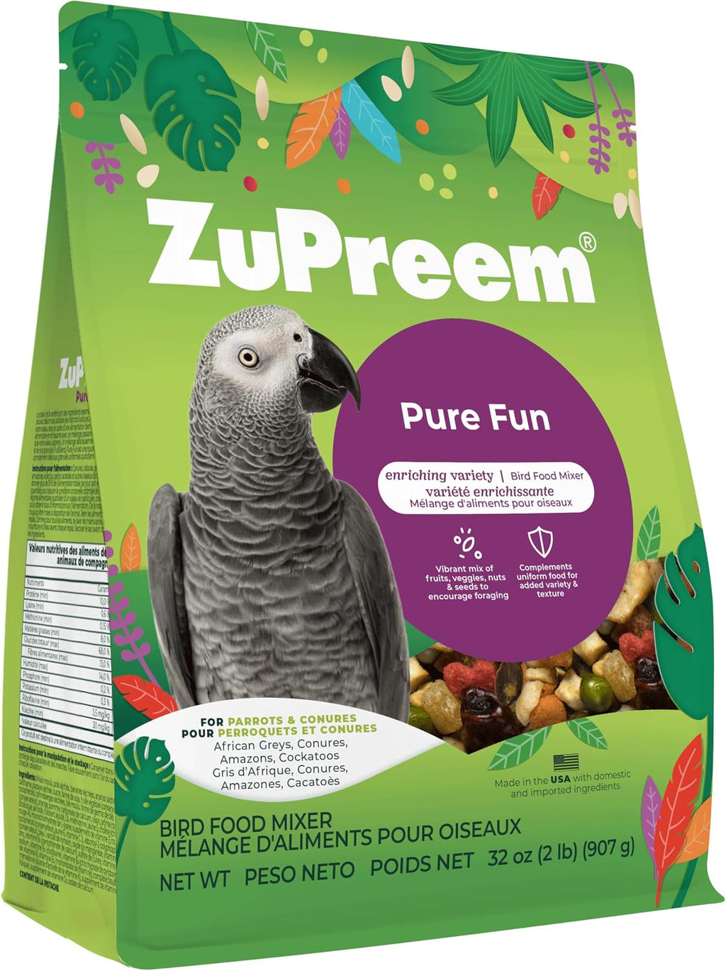 Pure Fun Parrot & Conure Food, Bird Food Mixer, M/L, 2 lbs | Bird Food Mixer, Parrot Food, Conure, Cockatoo, African