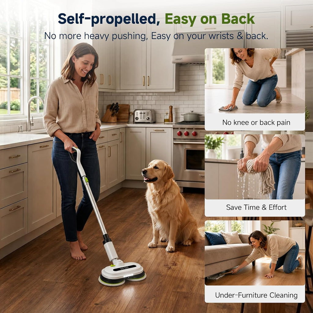Cordless Electric Floor Scrubber & Mop with Cleaning Solution | Detachable Battery, Floor Scrubber Machine with Spray