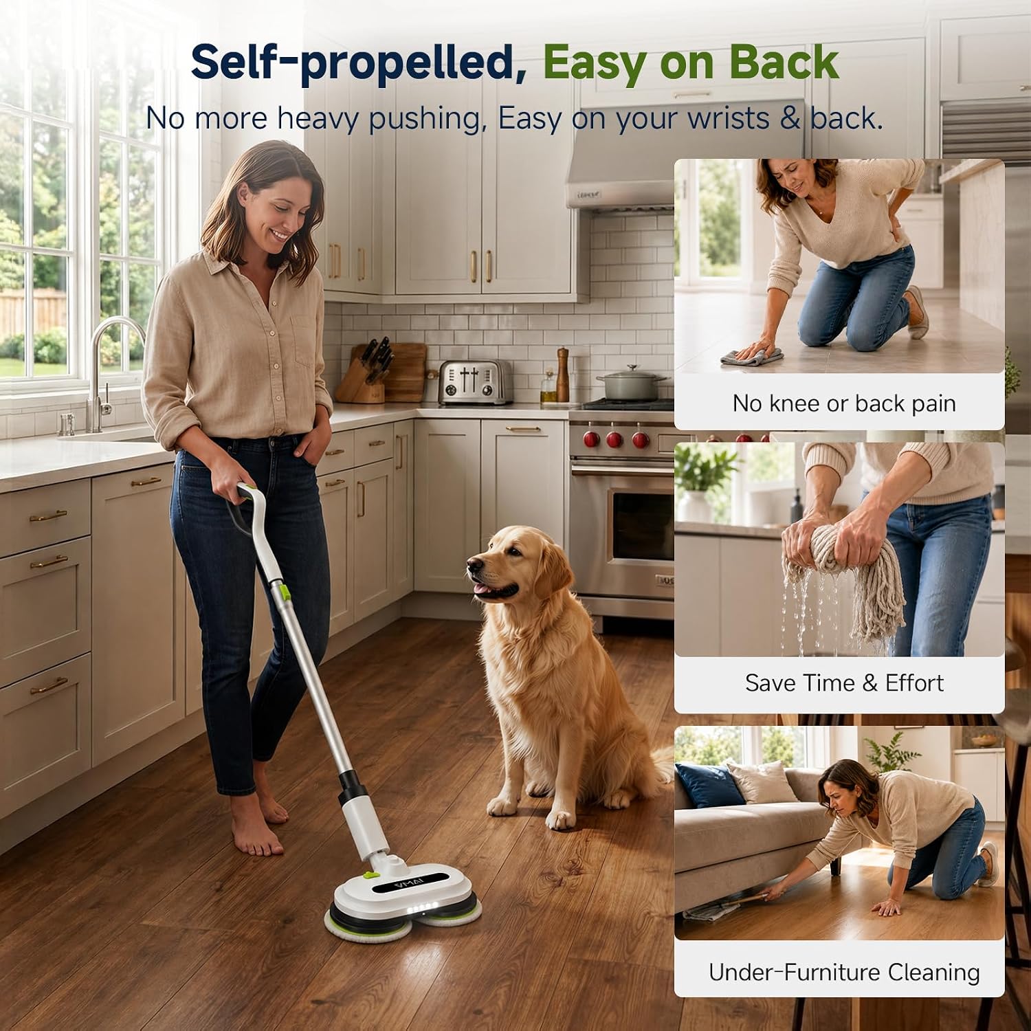 Cordless Electric Floor Scrubber & Mop with Cleaning Solution | Detachable Battery, Floor Scrubber Machine with Spray