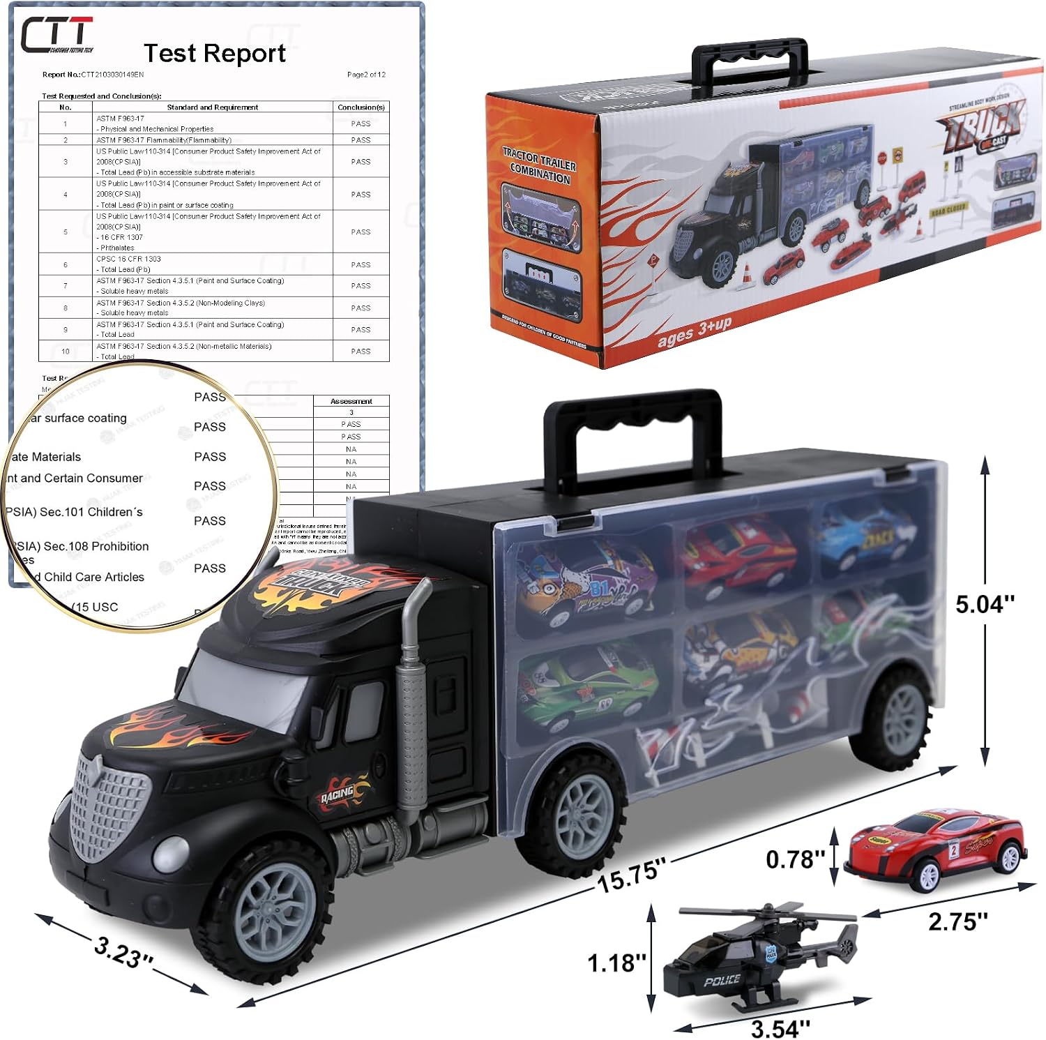 Toddler Toys for 3-4 Year Old Boys,Large Transport Cars Carrier Set Truck Toys with 12 Die cast Vehicles Truck Toys