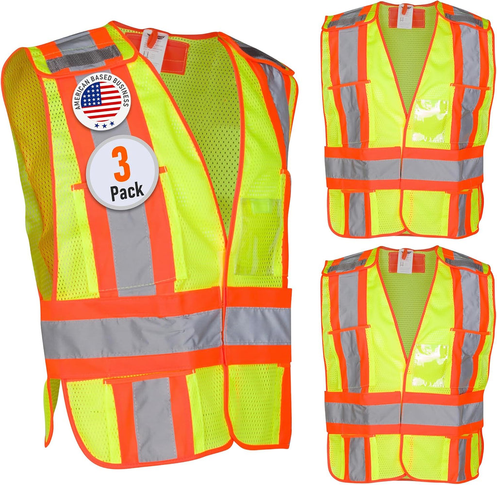 High Visibility Safety Vest – ANSI Class 2 Breakaway Vest with 5 Pockets, Yellow with Adjustable Hook and Loop