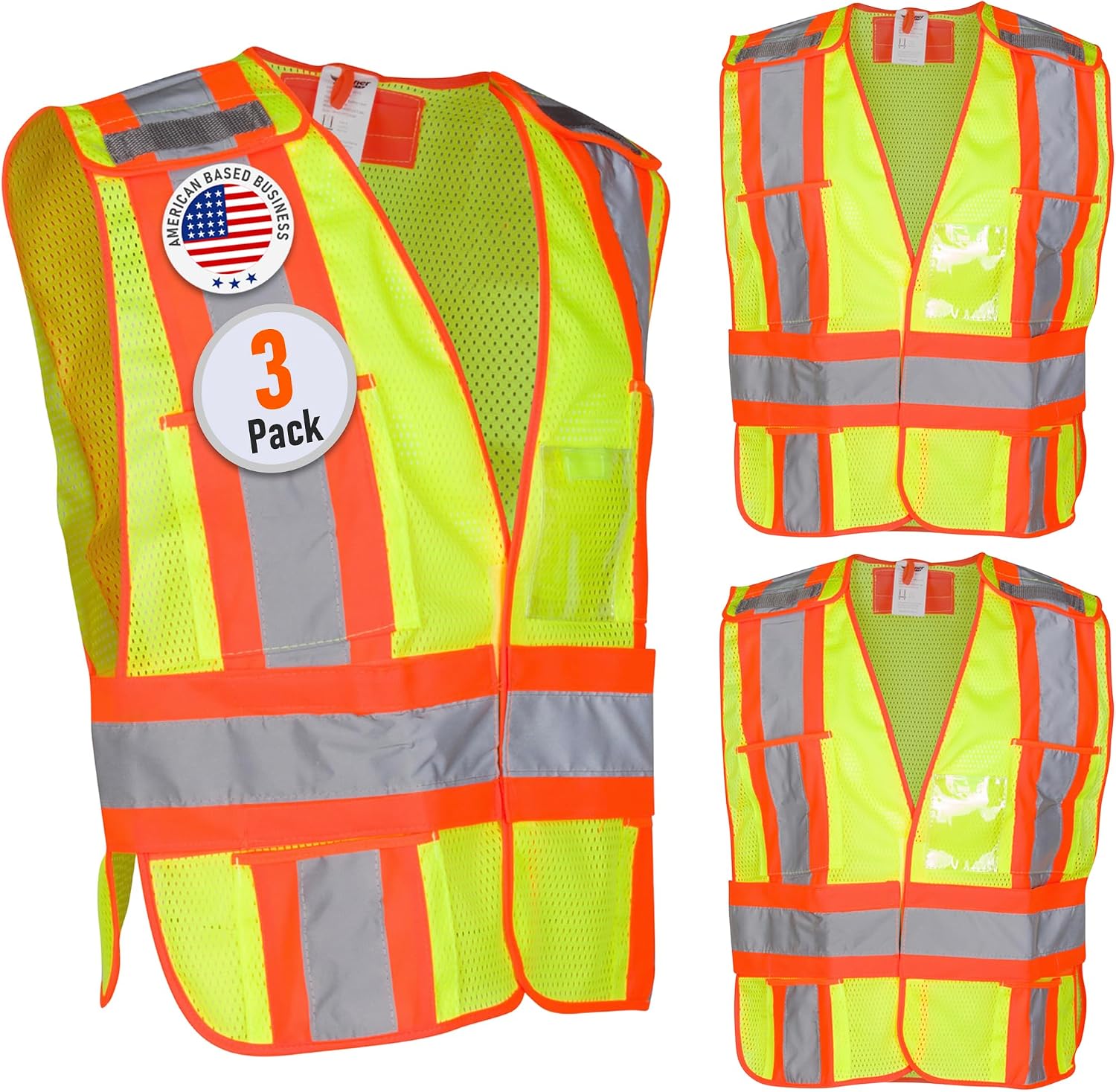 High Visibility Safety Vest – ANSI Class 2 Breakaway Vest with 5 Pockets, Yellow with Adjustable Hook and Loop