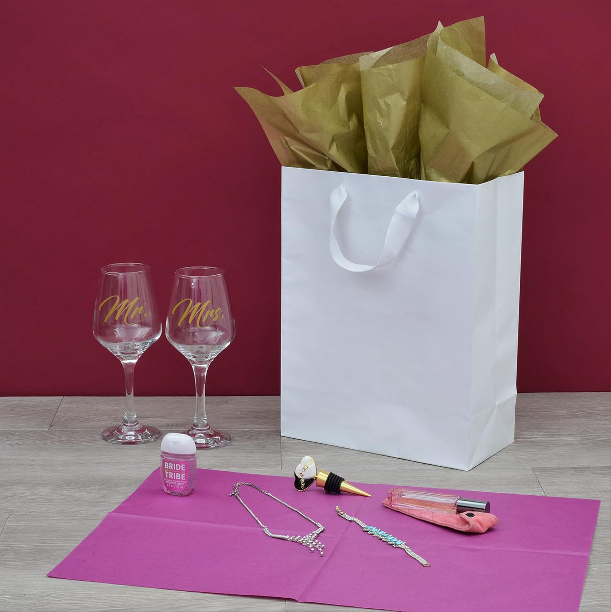 White Paper Bags with Handles, 10x5x13 Inch, 50 Pack