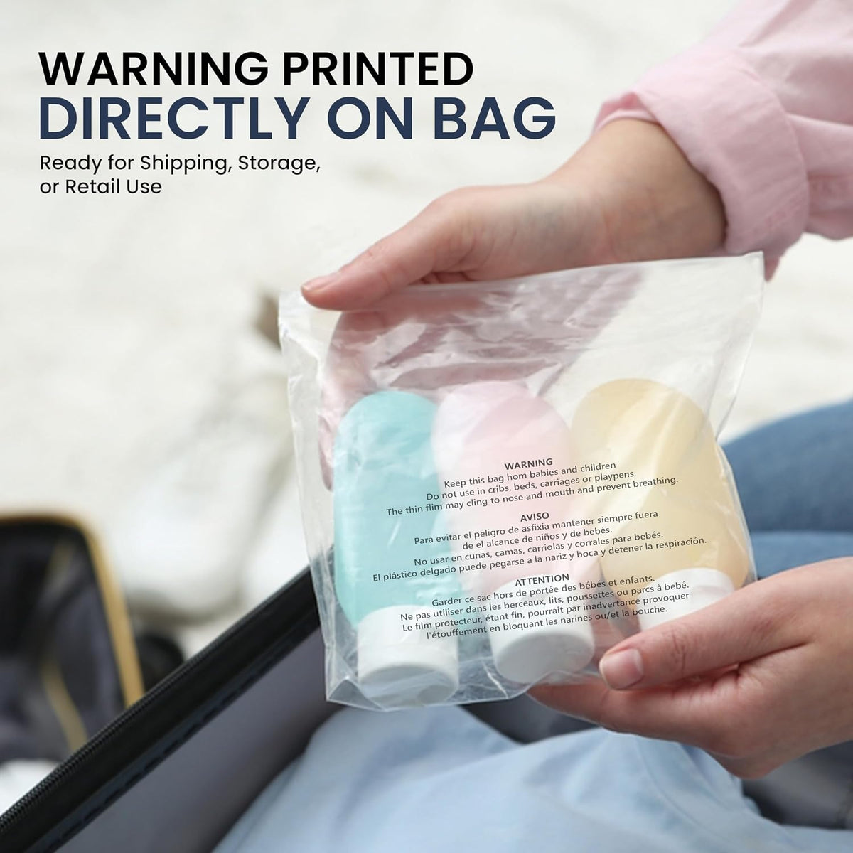 10x13 Inch Clear Poly Bags with Suffocation Warning (500 Count) – Permanent Self-Seal Adhesive – Transparent Plastic