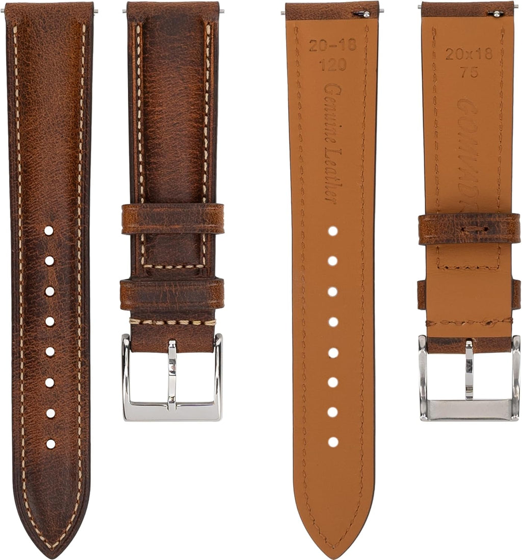Quick Release Leather Watch Band 14mm 16mm 18mm 19mm 20mm 21mm 22mm 24mm,Vintage Oil Wax-tanned Pull-up Men's Watch
