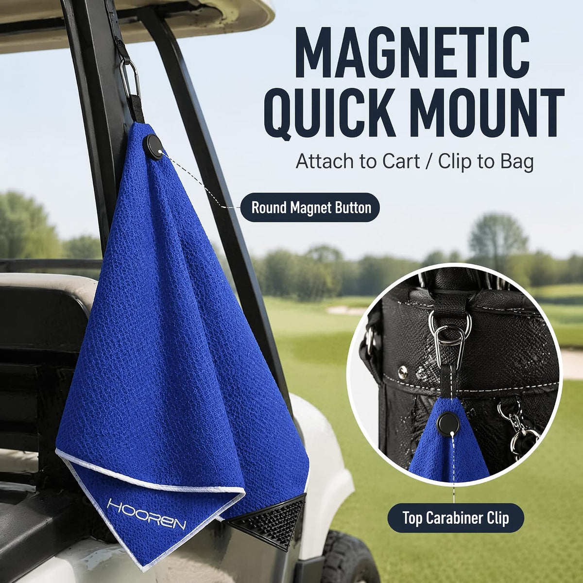 Magnetic Golf Towel, 4-in-1 Golf Club Cleaning Kit with Groove Cleaner Brush & Storage Pocket, 3-Stage Waffle