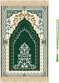 Prayer Mat Rug Ramadan Gifts - Thick Green Muslim Prayer Rug Islamic Tasbih Beads, Islamic Praying Mat Carpet for