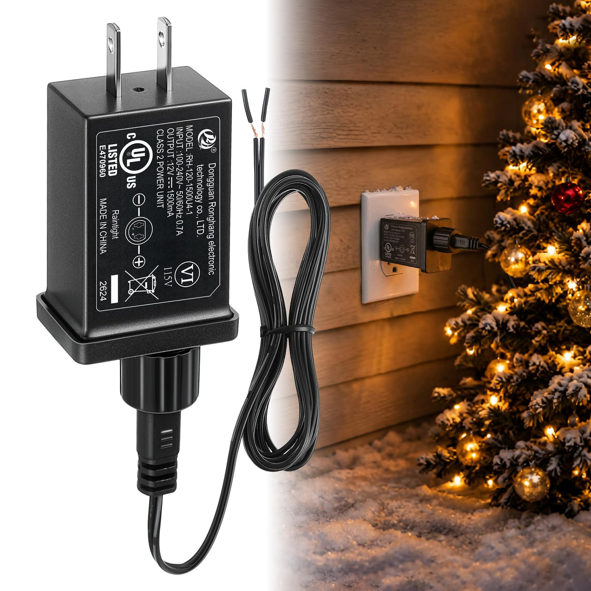 1 Pack 12V 1.5a Class 2 Power Supply Adapter with 9.8FT Cord, Rainproof