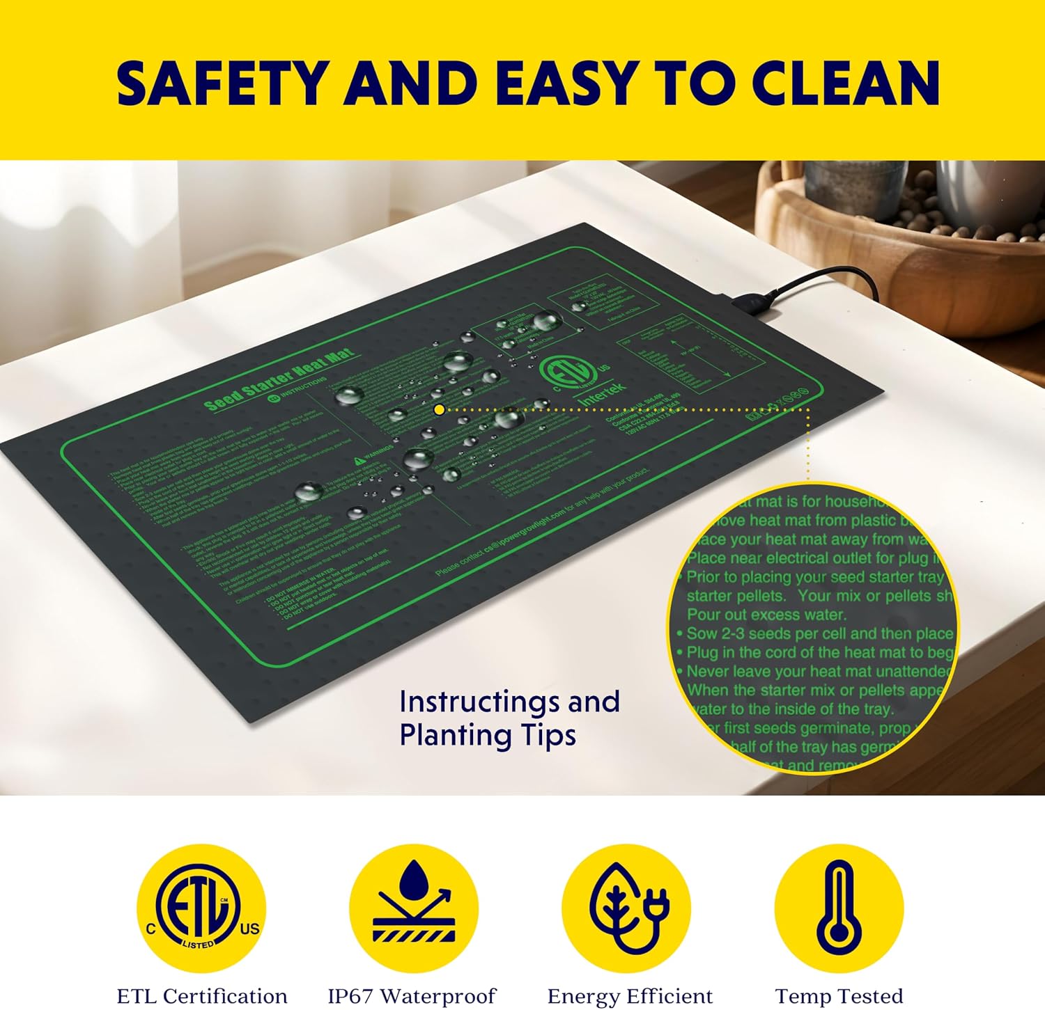 Waterproof Seedling Heat Mat 10" x 20", ETL Certified Durable Germination Heating Pad