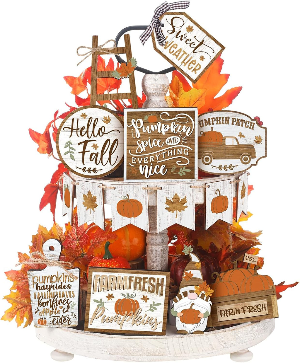 15 Pcs Thanksgiving Tiered Tray Decor Set Thanksgiving Decorations Fall Pumpkin Leaves Gnome Rustic Farmhouse Fall