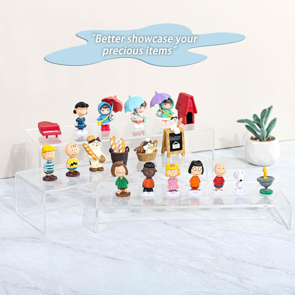 Yieach Large Clear Acrylic Risers Display Stands,3 Pcs Rectangular Display Risers for Funko Pop,Figures,Food,Showcase