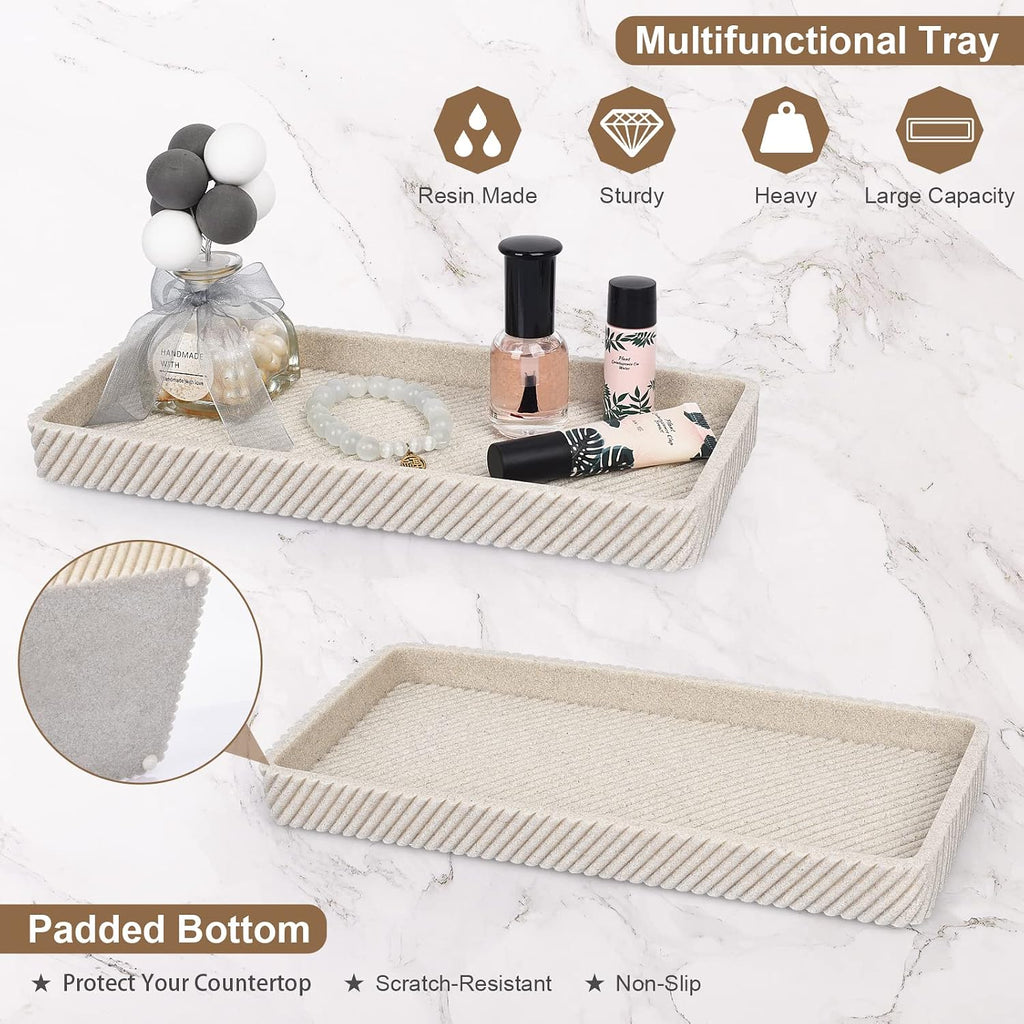 Beige Bathroom Accessories Set 4 Pcs - Toothbrush Holder,Lotion Soap Dispenser,Qtip Holder Dispenser,Vanity Tray for