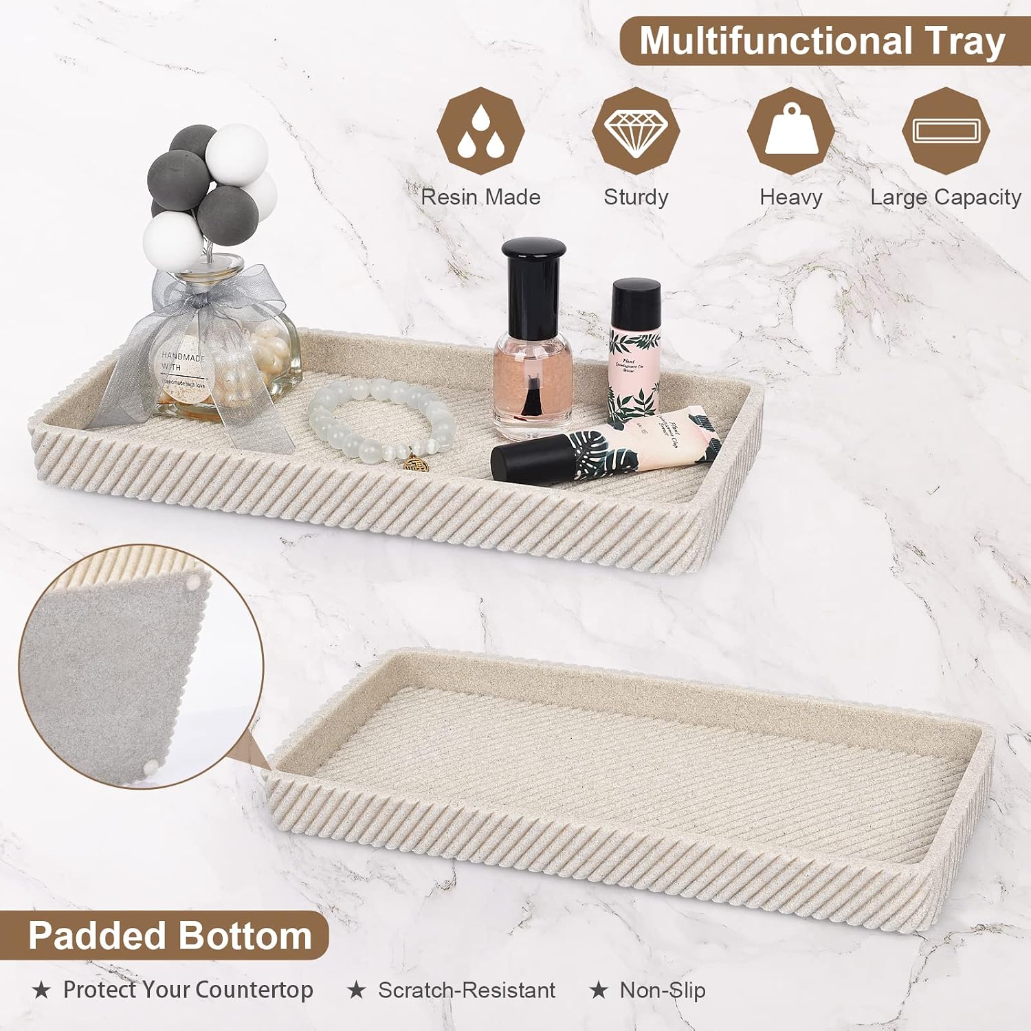 Beige Bathroom Accessories Set 4 Pcs - Toothbrush Holder,Lotion Soap Dispenser,Qtip Holder Dispenser,Vanity Tray for