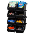 Medium Stackable Plastic Storage Bins, 8-Pack, Black