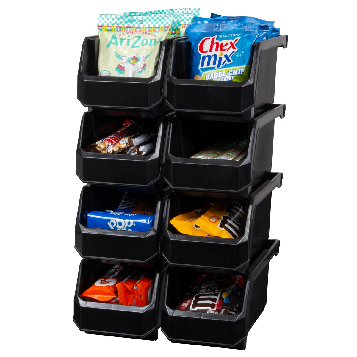 Medium Stackable Plastic Storage Bins, 8-Pack, Black