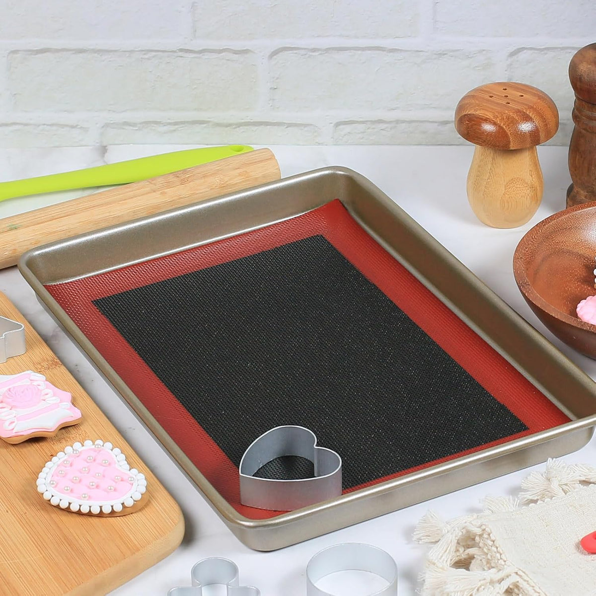 Perforated Silicone Baking Mats for Quarter Sheet, 2 Pcs Non-Stick Eclair Baking Mats for 9x13 Cookie Sheet, Reusable