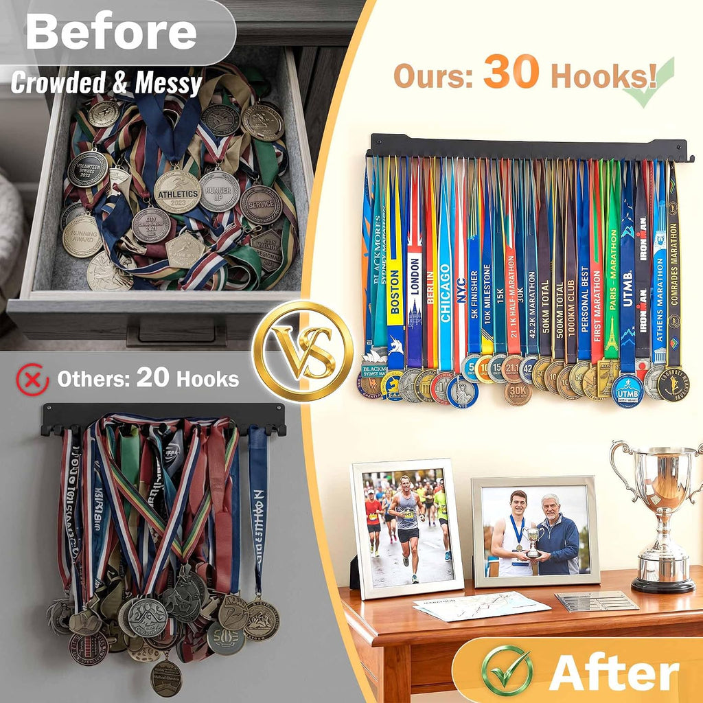 24-30 Inch Medal Hanger Display, Wall Mount Metal Ribbon Holder | Holds 60-100+ Medals, Supports 45 Lbs Capacity