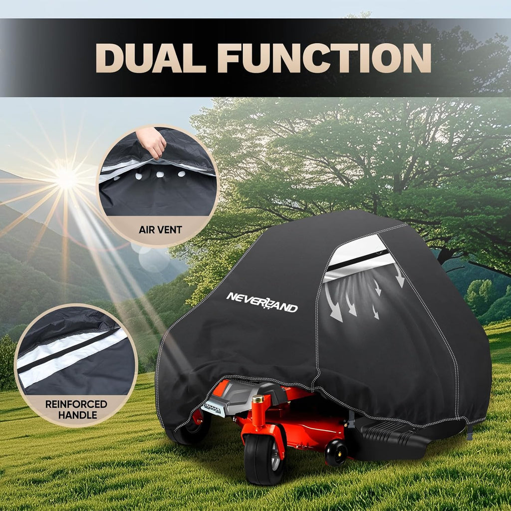 Zero Turn Mower Cover Waterproof 210D Fit Lawn Tractor up to 60" | Anti-UV Lawn Mower Cover with Dual Air Vents