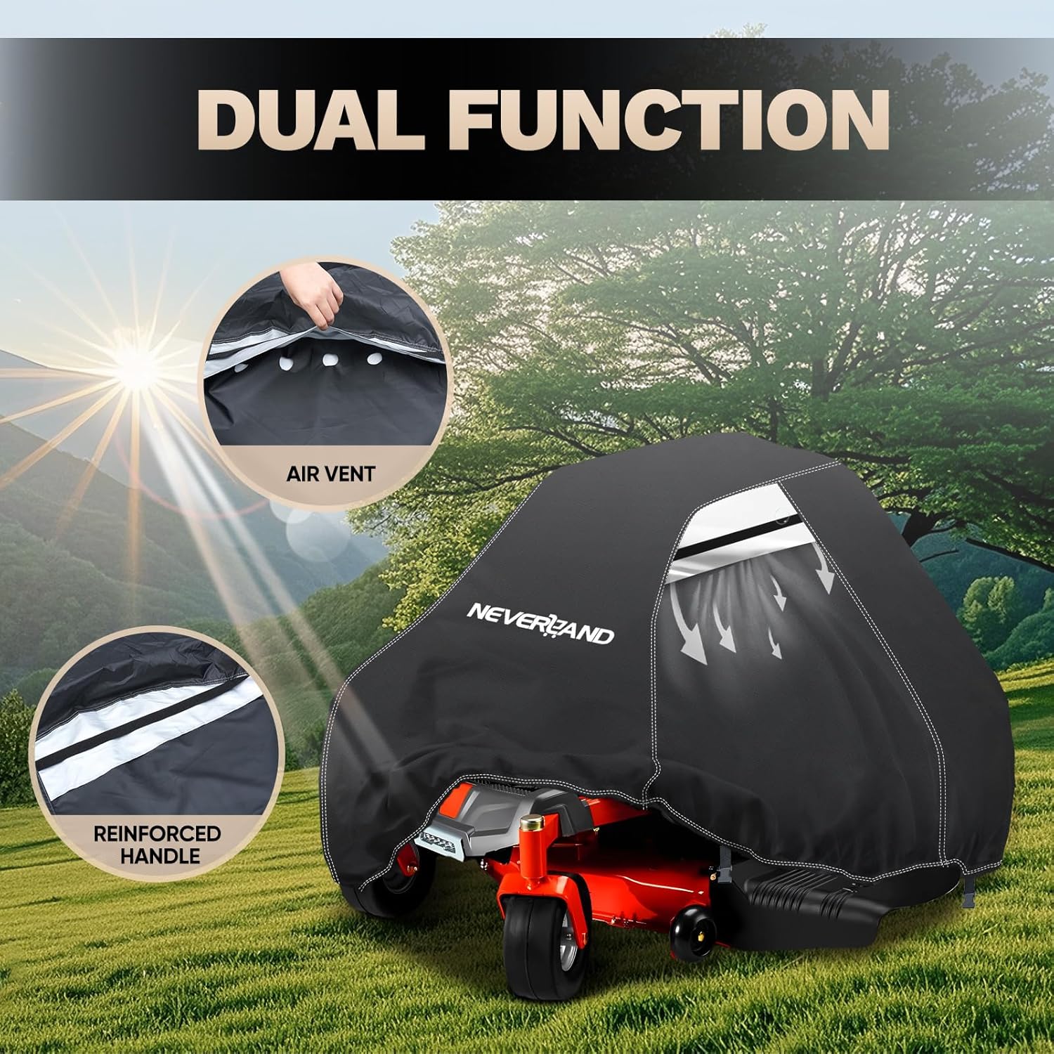 Zero Turn Mower Cover Waterproof 210D Fit Lawn Tractor up to 60" | Anti-UV Lawn Mower Cover with Dual Air Vents