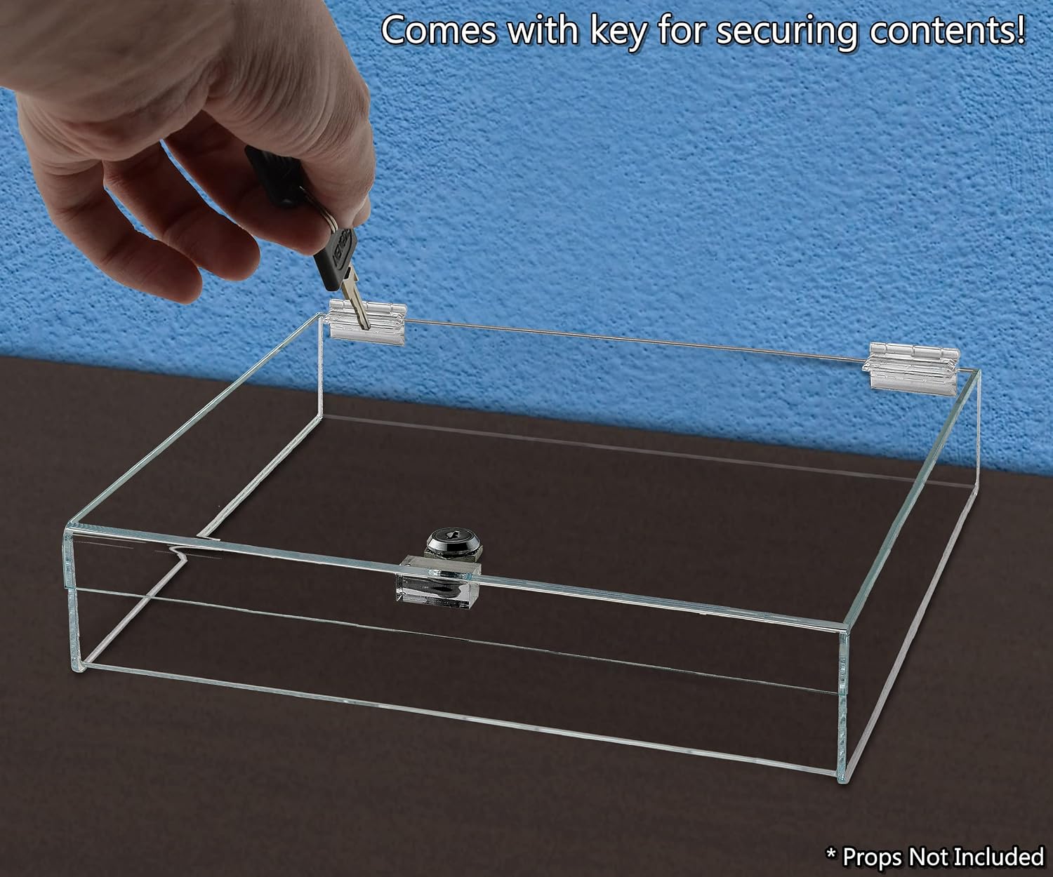 Acrylic Locking Display Case with Keys 14" x 14" x 4" Clear Square Countertop Lucite Tray with Lid for Artifacts