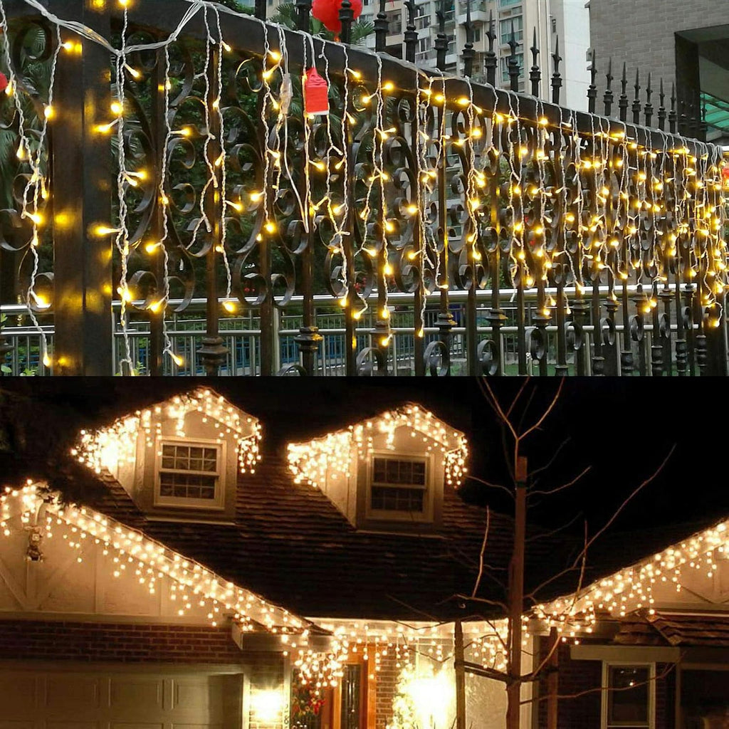 LED Icicle Lights, 8 Modes, 13FT 96 LEDs Christmas Short Curtain Fairy Hanging Ceiling Extendable Lights for Wedding