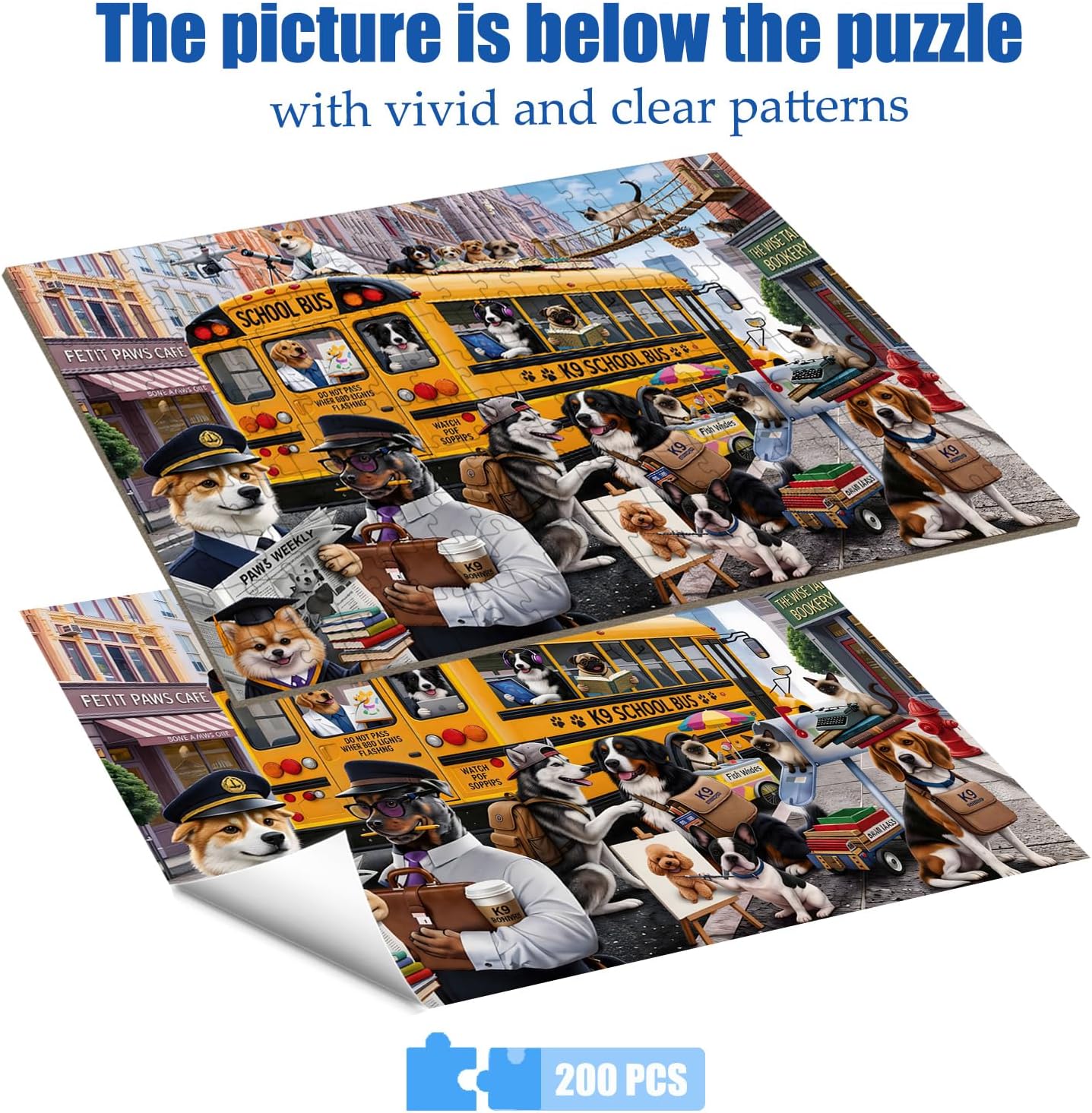 Puzzles for Kids Ages 6-8 8-10 Year Old - Colorful Bus Dog Puzzle, 200 Pieces Jigsaw Puzzles for Kids, Learning
