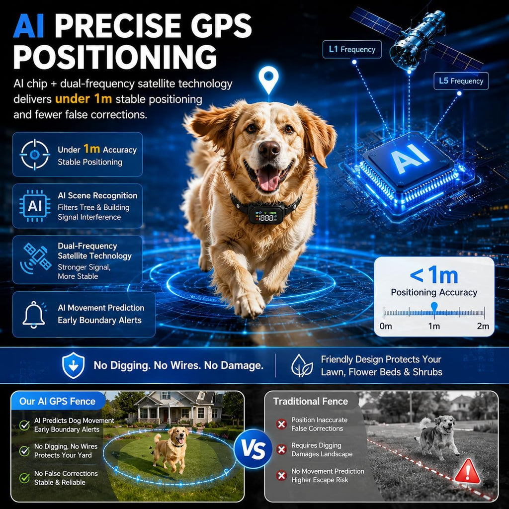 GPS Wireless Dog Fence System, Invisible Dogs Fence 49-6561 FT Range, IPX7 Waterproof Rechargeable Electric Dog Pet