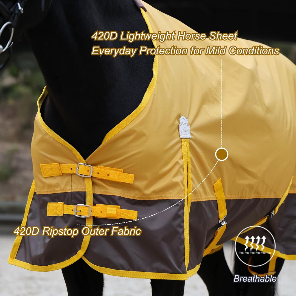 420D Ripstop Lightweight Horse Turnout Sheet, No Fill, Water-Resistant & Breathable Horse Blanket for Spring and Mild
