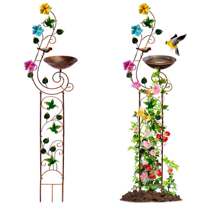 Metal Bird Bath with Trellis for Outside, 57” Height Birdbaths & Supports, Small Garden Decorative Trellises for